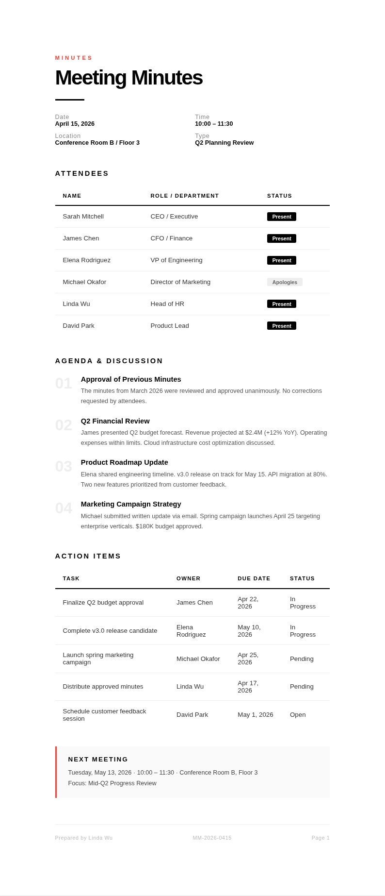 Modern minimal meeting minutes